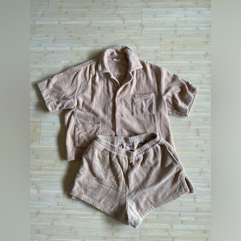 Terry Toweling Tan Shirt and Shorts Set